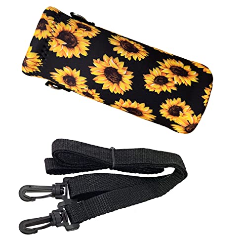 RICHEN Neoprene Water Bottle Carrier Bag with Adjustable Shoulder Strap,Insulated Water Bottle Cover for Stainless Steel/Glass/Plastic Bottles - color: Sunflowers, size: 500ml