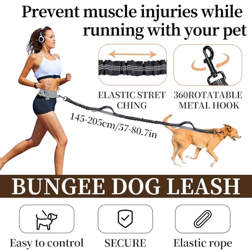 Hands Free Dog Leash with Partitioned Pouch Adjustable Waist Belt, Waist Leash for Dog Walking Running, Dual Handles,for Medium/Large Dogs - color: Blue