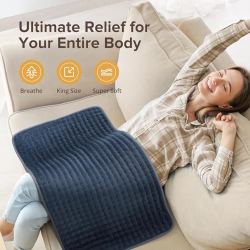 Heating Pad for Back Pain Relief, FSA Eligible HSA,17" x 33" Extra Large Heating Pads for Cramps, Electric Heating Pad with 6 Temperature Controller, Moist & Dry Heat, Auto Shut-Off, Machine Washable - color: Black&white