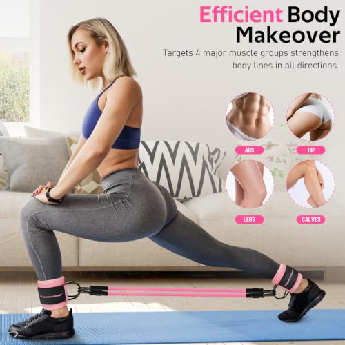 Ankle Resistance Bands w/Cuffs, Ankle Weights Women Booty Workout Equipment - color: Pink