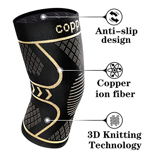 Copper Compression Knee Brace for Knee Pain Women & Men (2 Pack, X-Small) - size: X-Small