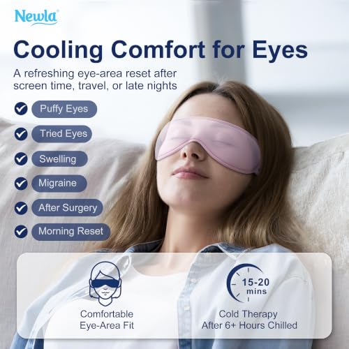 Contoured Cooling Gel Eye Mask: Snug Fit Cold Compress for Puffiness, Pink - color: Pink