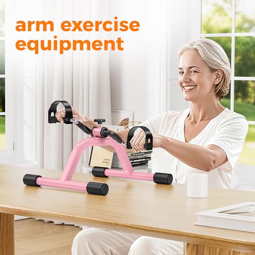 RYGEO Pedal Exerciser Mini Exercise Bike for Leg and Arm Recovery Exercise Lightweight and Portable Floor Bike - color: Pink