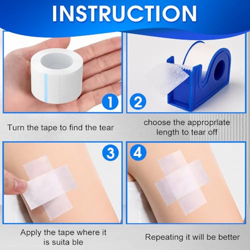 2 Rolls Surgical Medical Tape with Dispenser – 1 Inch x 10 Yard Paper Tape Medical, Micropore Tape for Wound Care, First Aid Tape for Sensitive Skin