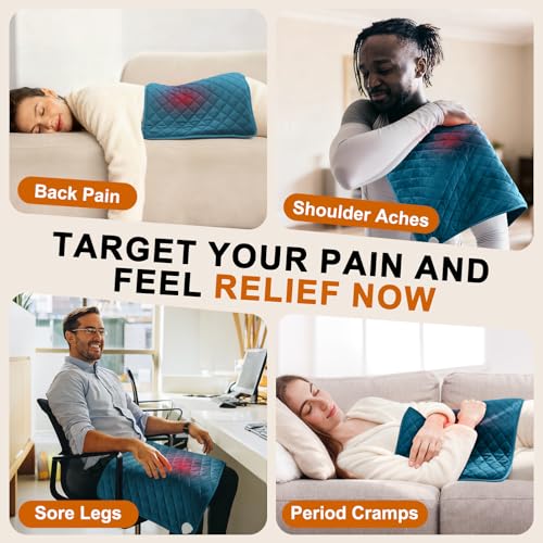 Electric Heating Pad for Back Neck & Shoulders, 35"x20" King Size, Velvet - color: Blue