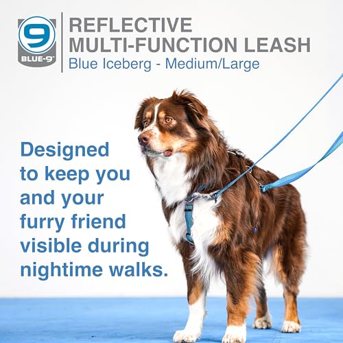 Blue-9 Reflective 6ft Multi-Function Dog Leash with Traffic Loop, Blue, M/L - color: Reflective Blue, size: Medium/Large