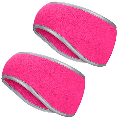 Geyoga 2Pcs Winter Running Ear Warmer Headband for Women Men - color: Fluorescent Rose Red