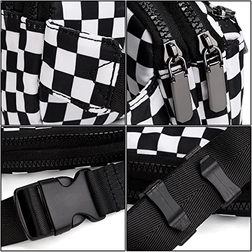 UTO Fanny Pack Crossbody Belt Purse Chest Waist Hip Travel Hiking Bumbag - color: 0759 Silver Zip Checkered
