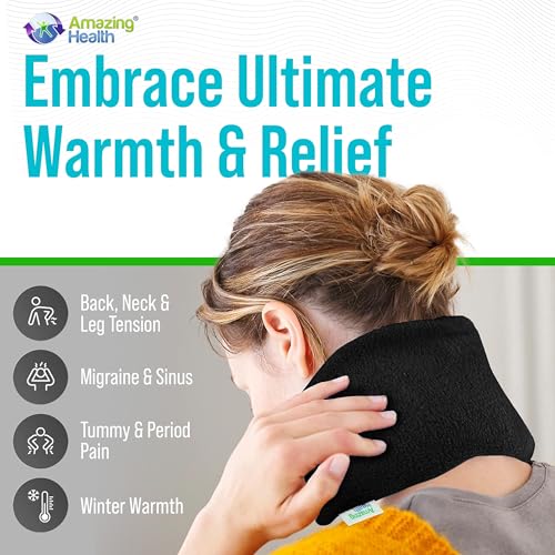 Wheat Bags Microwavable Heat Pack - Lavender Scent Body Wrap Microwave Heat Pad UK Cleaned Wheat for Body Discomfort - Back, Shoulder & Neck Pad by Amazing Health - Black - color: Black (Lavender)