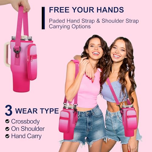 GOEWY Water Bottle Carrier Bag for Stanley Cup 40/30oz with Phone Pockets - color: Rose Red, size: 30oz