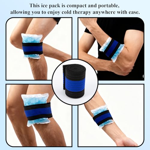 4-Pack Ice Pack Straps,35.5"x3"Elastic Ice Pack Wrap Holder with Hook&Loop - color: Black and Blue
