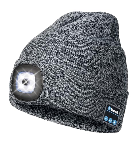 Wmcaps Bluetooth Beanie with LED Light and Headphones, Christmas Tech Gifts - color: Black White Blend