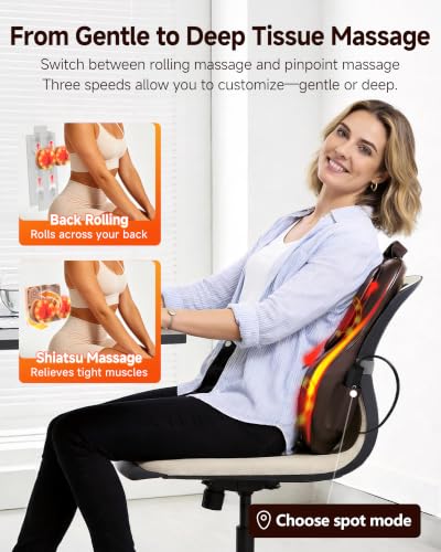 Back Massager With Heat For Pain Relief, 3D Lower Back Massager Deep Tissue - color: Brown