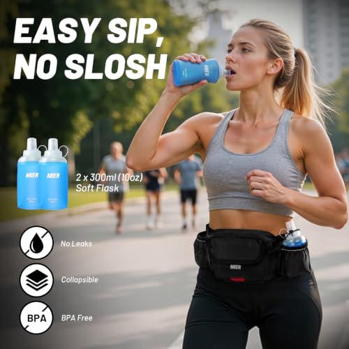 MIER Hydration Waist Pack with Soft Flasks (2x300ml) for Women Men - color: Black