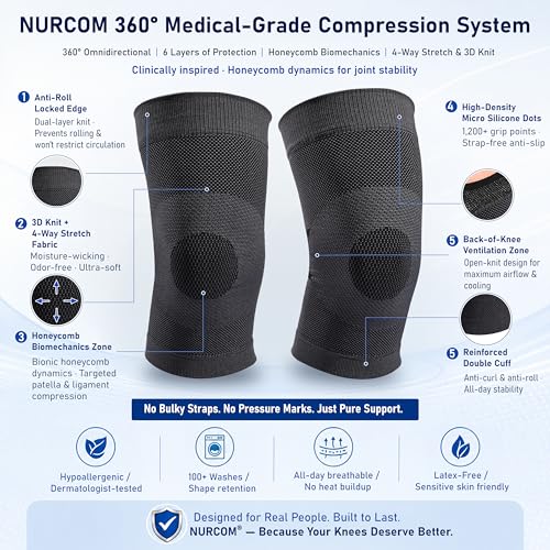 NURCOM Knee Brace, 8-Zone Compression Sleeve - color: Black, size: Large