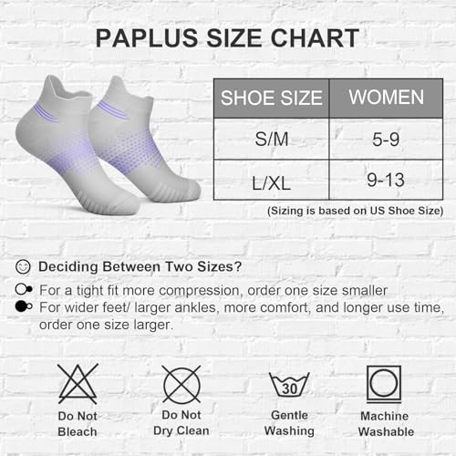 PAPLUS Ankle Compression Socks for Women, 6 Pairs Cushioned Running Socks - color: Grey（6 Pairs）, size: Small-Medium
