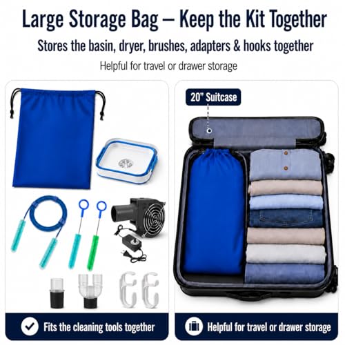 Complete CPAP Cleaning Kit with CPAP Hose Dryer, CPAP Dryer and Cleaning Supplies for 22 mm & 15 mm Tubing, CPAP Hose Cleaner Brush, Collapsible Wash Basin, and 2 Hooks (Ultra) - color: Ultra