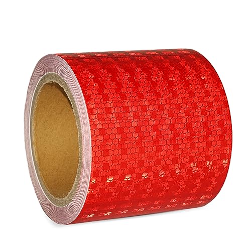 Reflective Tape, Waterproof Self Adhesive Dot Safety Reflector - color: Red, size: 4 Inch x 32.8 Feet