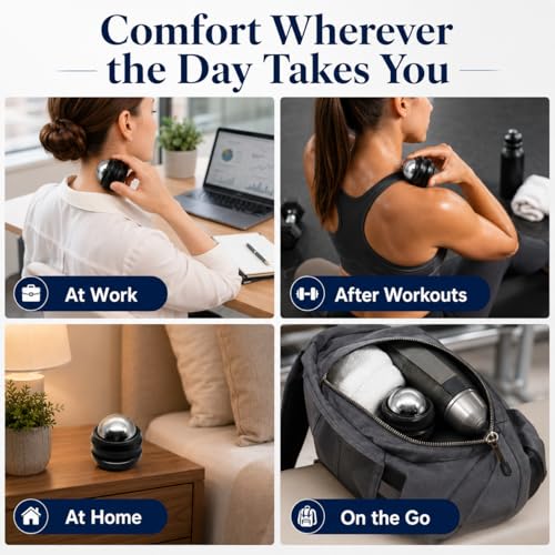 Flyfan Cold Massage Roller Ball, Small Gift for Teens, Men, Women, Boyfriend, Husband, Fitness Lovers, Stocking Stuffers,Handheld Muscle Roller Ball for Neck, Shoulders, Back, Calves & Feet - color: Black