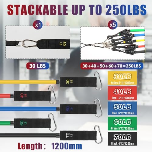 WIKDAY Resistance Bands with Handles for Exercise,beginners - color: 250LBS COLOR