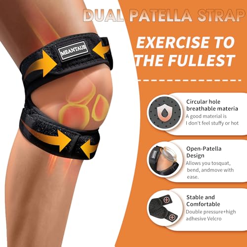 Dual Patella Knee Strap 2-Pack, Adjustable Open Patella Brace for Men Women, Pain Relief for Jumper’s Knee, Patellar Tendonitis and Arthritis, Breathable Lightweight Knee Support for Running, Basketball, Hiking & Sports Injury Recovery, Black Size L - siz