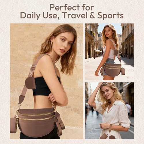 Cross Body Bag for Women Bum Bag Checkered Belt Bags Fanny Packs for Girls Travel Purse Fashion Waist Packs Crossbody Nylon Purse Trendy Shoulder Bags for Womens - color: Brown