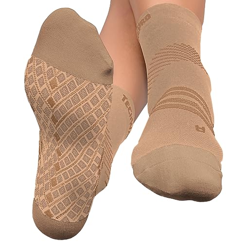TechWare Pro Plantar Fasciitis Socks – Cushion Ankle Compression Socks Women & Men. Achilles Tendonitis Brace & Arch Support - color: Beige / Beige, size: Small