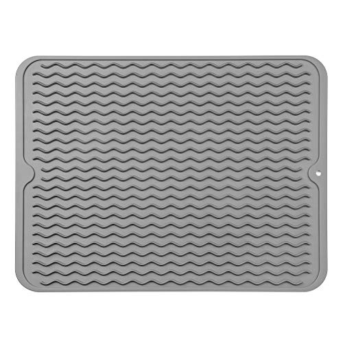 MicoYang Silicone Dish Drying Mat, Grey, 16"×12" - color: Gray, size: 16"L x 12"W