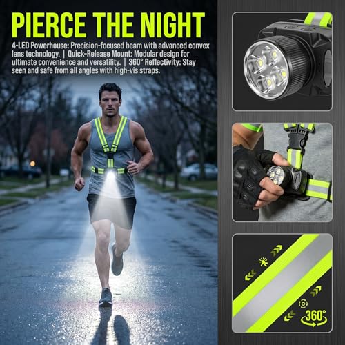 LED Reflective Running Vest, 2-Piece Rechargeable LED Armband Set, IPX4 Waterproof 90° Adjustable Running Lights for Walking Cycling, 4-25H Runtime