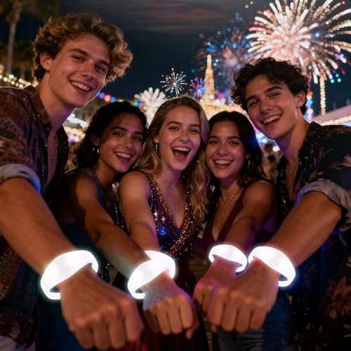 12 Pcs LED Glow Bracelets Sound Activated Flashing Light Up Bracelet for New Years Eve Glow in the Dark Party Supplies Christmas Party Favors Birthday Gift Carnival Concerts Night Events - color: White