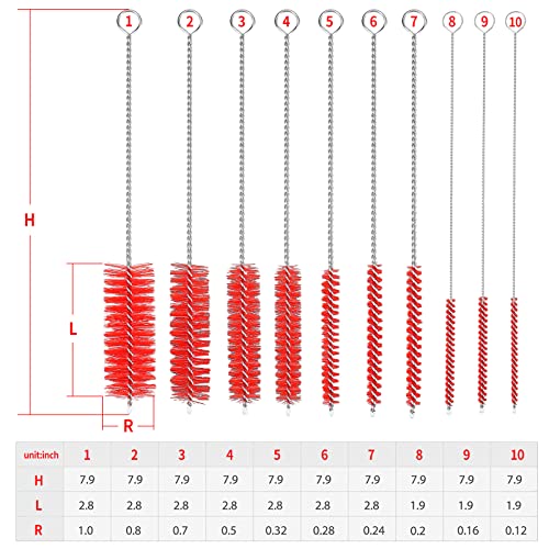 CiaraQ Bottle Cleaning Brushes, 8 Inch Nylon Tube Brush Set - color: Red, size: 8.0 Inch (10pcs)