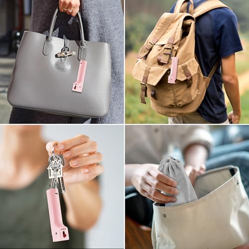 3-in-1 Pepper Spray Personal Alarm, 140dB Siren 3 Strobe, College Student Dorms Campus, Easy One Hand Operation, 12ft 25 Bursts 12 Seconds UV Marking Dye Gel, Rechargeable, Young Women Safety Keychain - color: Pink
