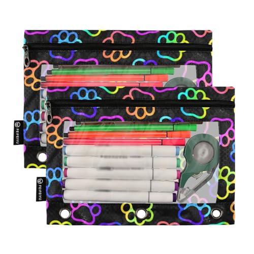 Paw Pencil Pouches for 3 Ring Binder 2 Pack - color: Paw