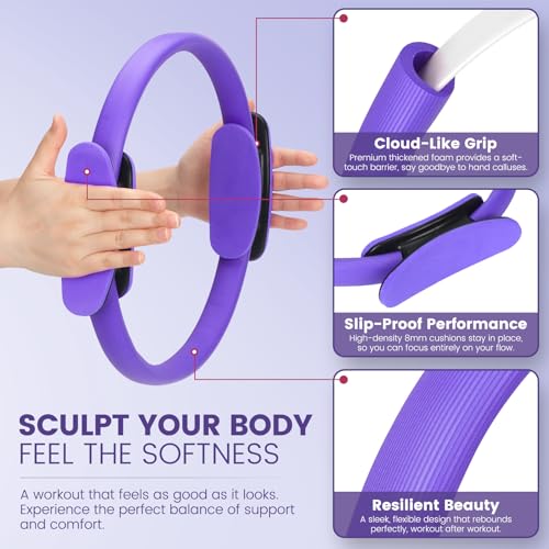 Pilates Kit for Women 13PCS, Pilates Ring Ball Resistance Bands Workout Set - color: Purple