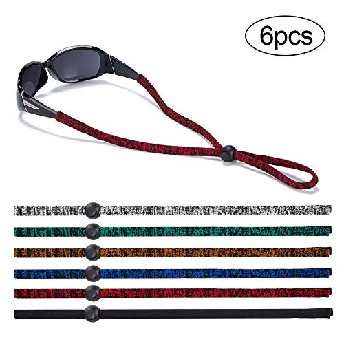 SHINKODA 6-Pack Slip-On Glasses Strap Universal Fit Cord Eyewear Retainer - color: Black & Space Dye(brown/Gray/Green/Royal/Red)/6pcs/Adult-standard