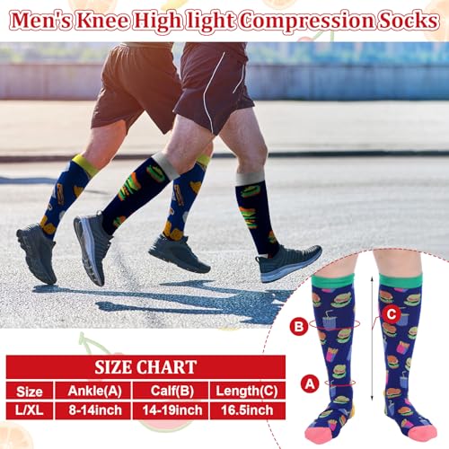 Shyyween 12 Pairs Men Knee High Compression Socks - size: Large, style: Colorful Food