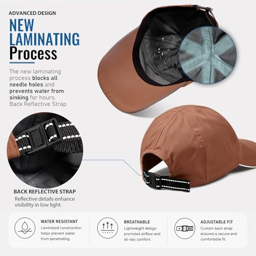 Waterproof Baseball Cap Running Hat Mens Womens Rain Hat Quick Dry Golf Hat with Sweatband Outdoor Breathable Sports Cap - color: Caramel