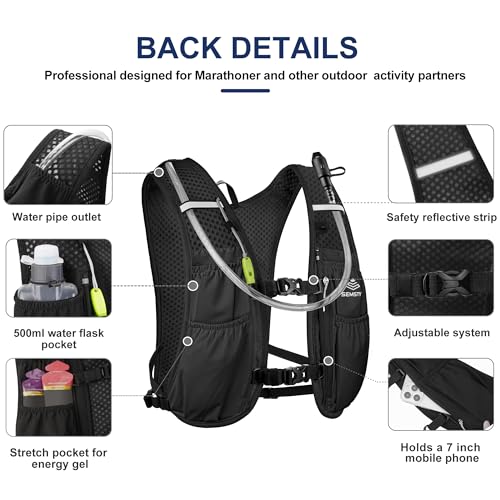 Running Hydration Vest 5L, Running Vest Pack with 1.5L Water Bladder - color: Balck