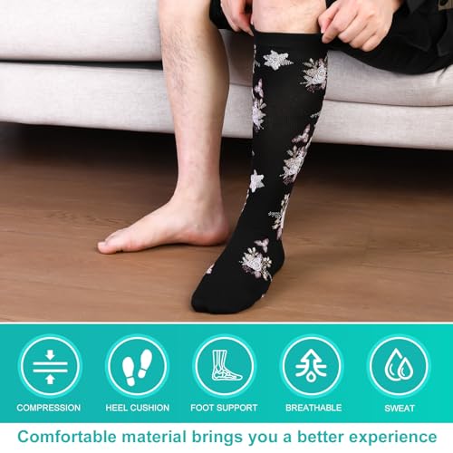 6 Pairs Compression Socks for Women Men Knee High - color: Multi, size: Large-X-Large