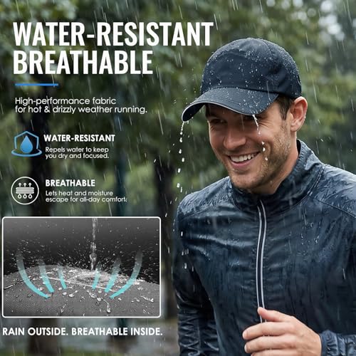 Waterproof Baseball Cap Running Hat Mens Womens Rain Hat Quick Dry Golf Hat with Sweatband Outdoor Breathable Sports Cap - color: Navy Blue
