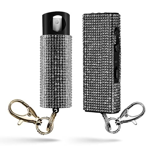 Guard Dog Security Bling It On Stun Gun and Pepper Spray for Self Defense, Fashionable Self-Defense Keychain Set for Women, Glow-in-the-Dark Actuator, 16-Ft Range, USB Rechargeable - color: Black