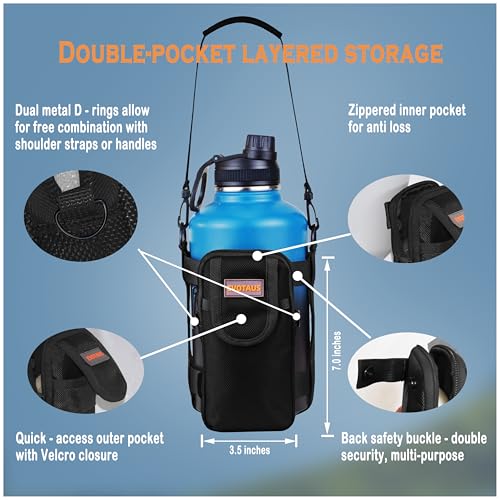 Detachable Water Bottle Holder with Strap & Tactical Pouch, MOLLE Bottle Carrier Sling, Manual Strap Adjustment for Perfect Fit of Most 18-64 oz Bottles, Black - color: Black