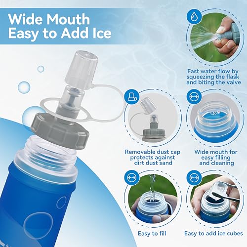 MARCHWAY Soft Flask Collapsible Water Bottle with Wide Mouth, 300ml/500ml - color: Dark Blue, size: 500 ml/17 oz