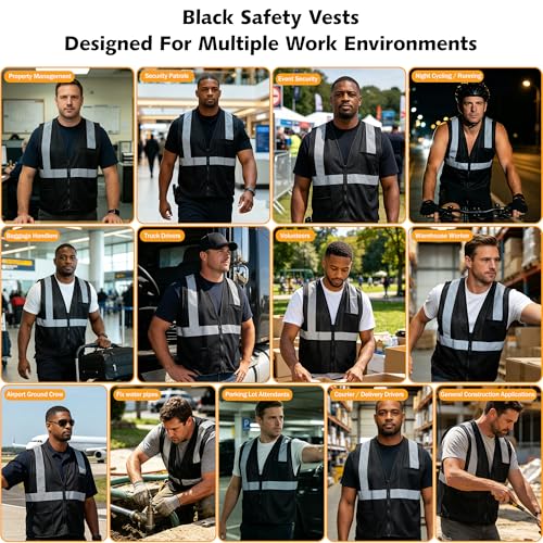 AYKRM 2 Pocket Mesh High Visibility Reflective Safety Vest for men & Women ANSI/ISEA 107 Standards - color: Black, size: 3X-Large