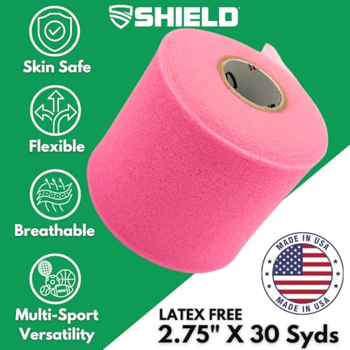 Shield Athletic Underwrap | 2 Roll Pack of PreWrap, Hair Tie, Headband, USA Made, Pre-Wrap Athletic Tape, 2.75" X 30 SYards, Foam Barrier, Flexible, Breathable - color: Pink