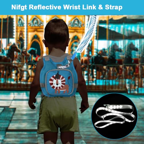 Toddler Harness Leash+ Anti Lost Wrist Link, Accmor Adorable Lion Baby Harness with Leash, Collapsible Child Anti Lost Leash Cute Kid Harness Belt Strap - Keep Kids & Babies Close While Walking - color: Baby Blue/Lion