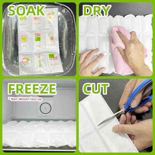 WORLD-BIO Dry Ice Packs for Shipping & Coolers, Shipping Ice Sheets for Coolers Reusable, Long Lasting Dry Ice for Shipping Food, Keep Food Drink Cold,17'' X 9.3'' 96 Cells - style: 8X3cell 4sheet - 96cells