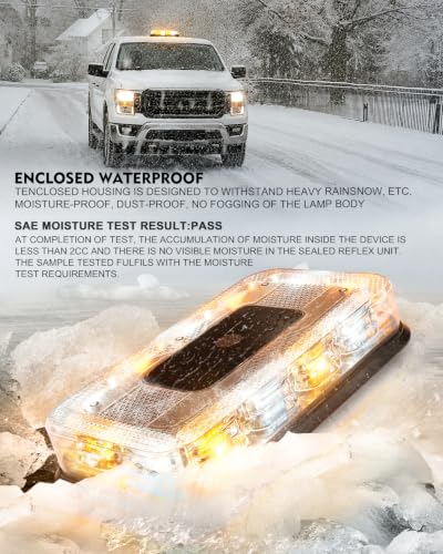 LUMENIX Amber White 72 LED Rooftop Magnetic Strobe Beacon Lights for Trucks - color: White Amber