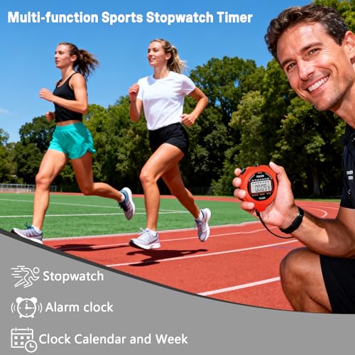 Stopwatch Timer, Digital Stop-Watch for Sports, Red - color: Red