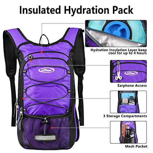 Hydration Backpack with 3L Water Bladder, Small Hydration Pack Backpack for Men Women, Lightweight Water Backpack with Cooler Layer for Running, Biking, Hiking - color: DPurple